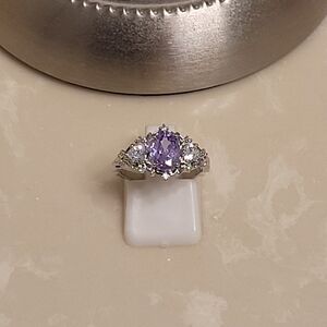 Silver CZ and Purple Topaz Ring Size 6